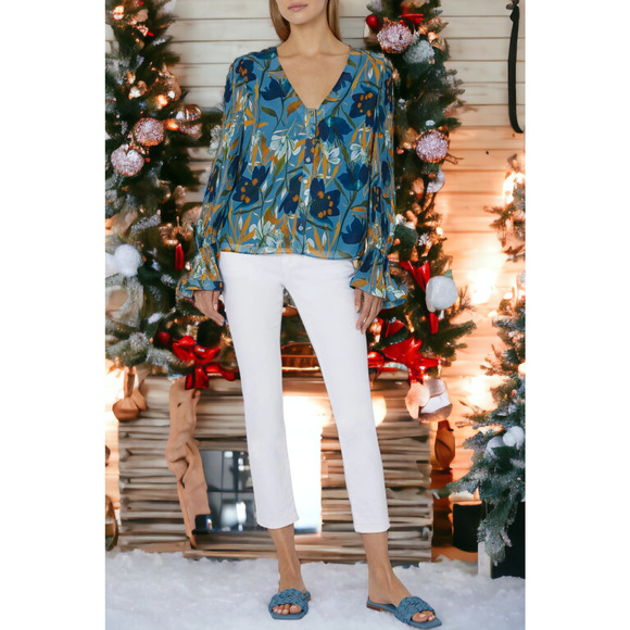 NWT Milly Greer Watercolor Azalea Top in Blue/Multi Small MSRP…$325 (70% OFF) - Picture 5 of 7